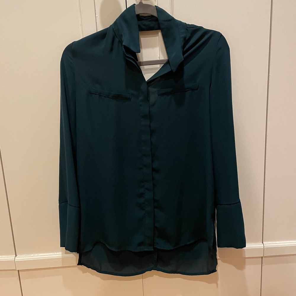 Corporate and going out green button blouse